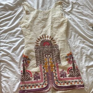 Embroidered Cream Dress with Colorful Patterns